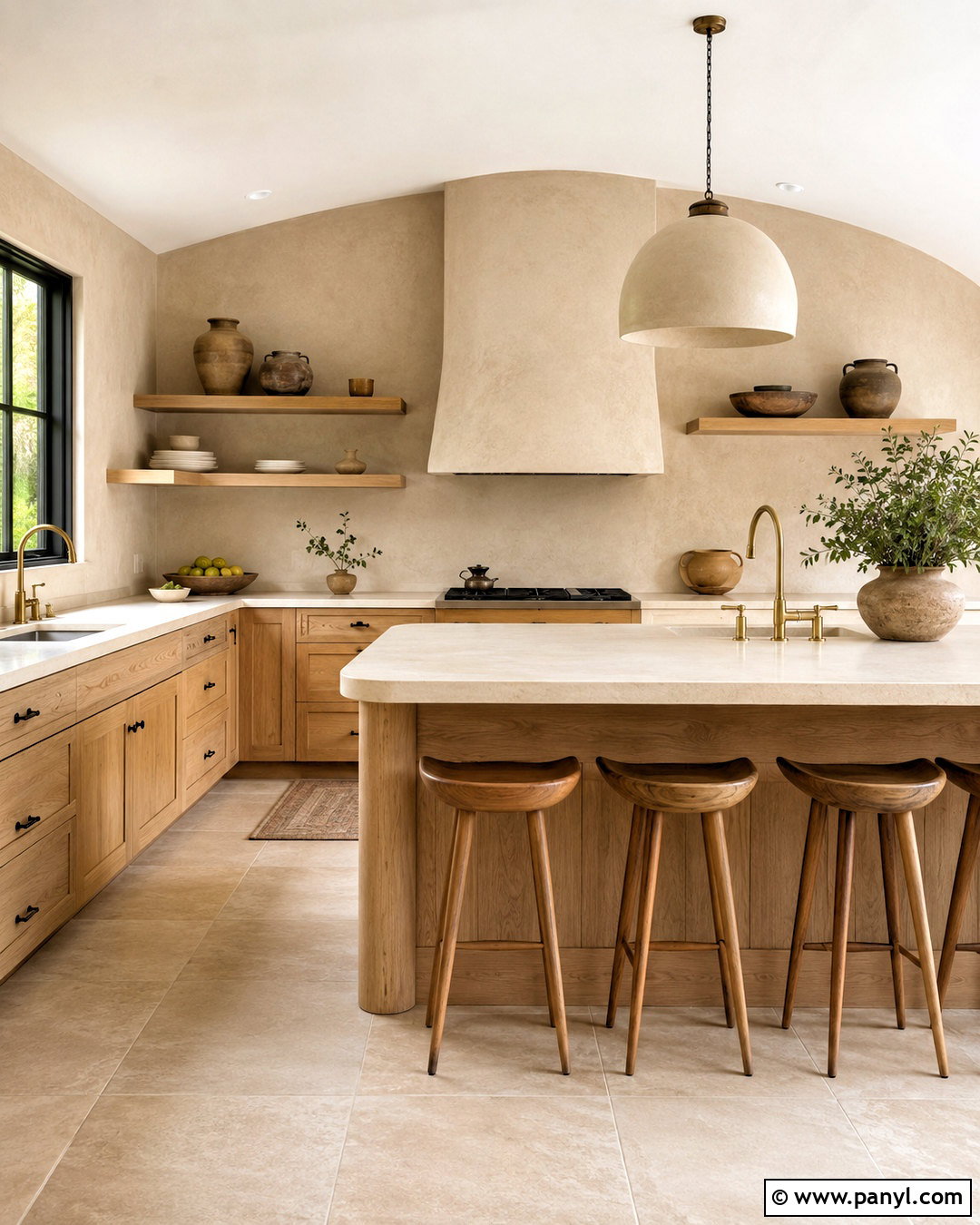 Mushroom Kitchen Walls With Natural Wood Cabinets - 40 kitchen wall color ideas