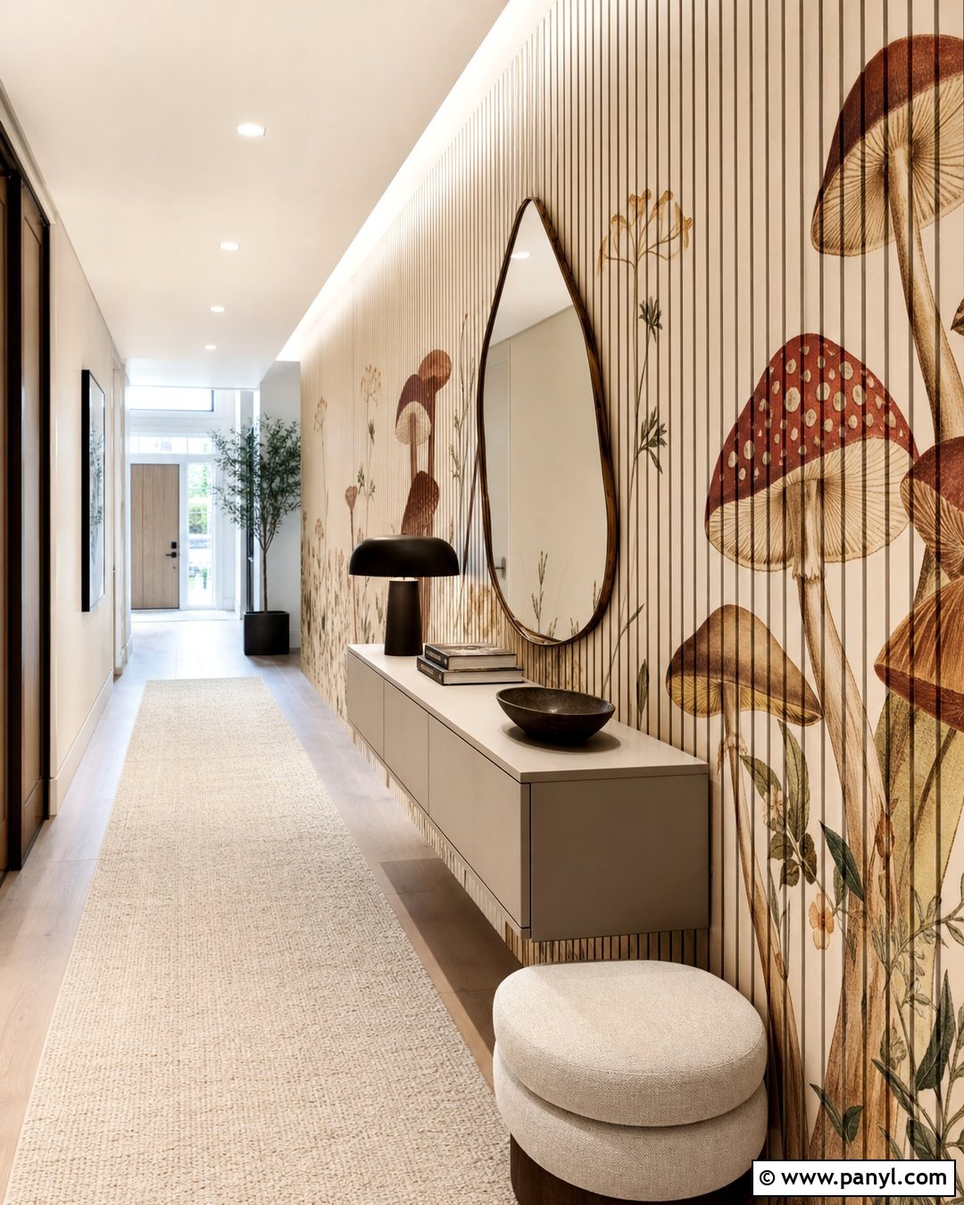 Mushroom Slat Wall Hallway - 20 Neutral Color Slat Wall Ideas