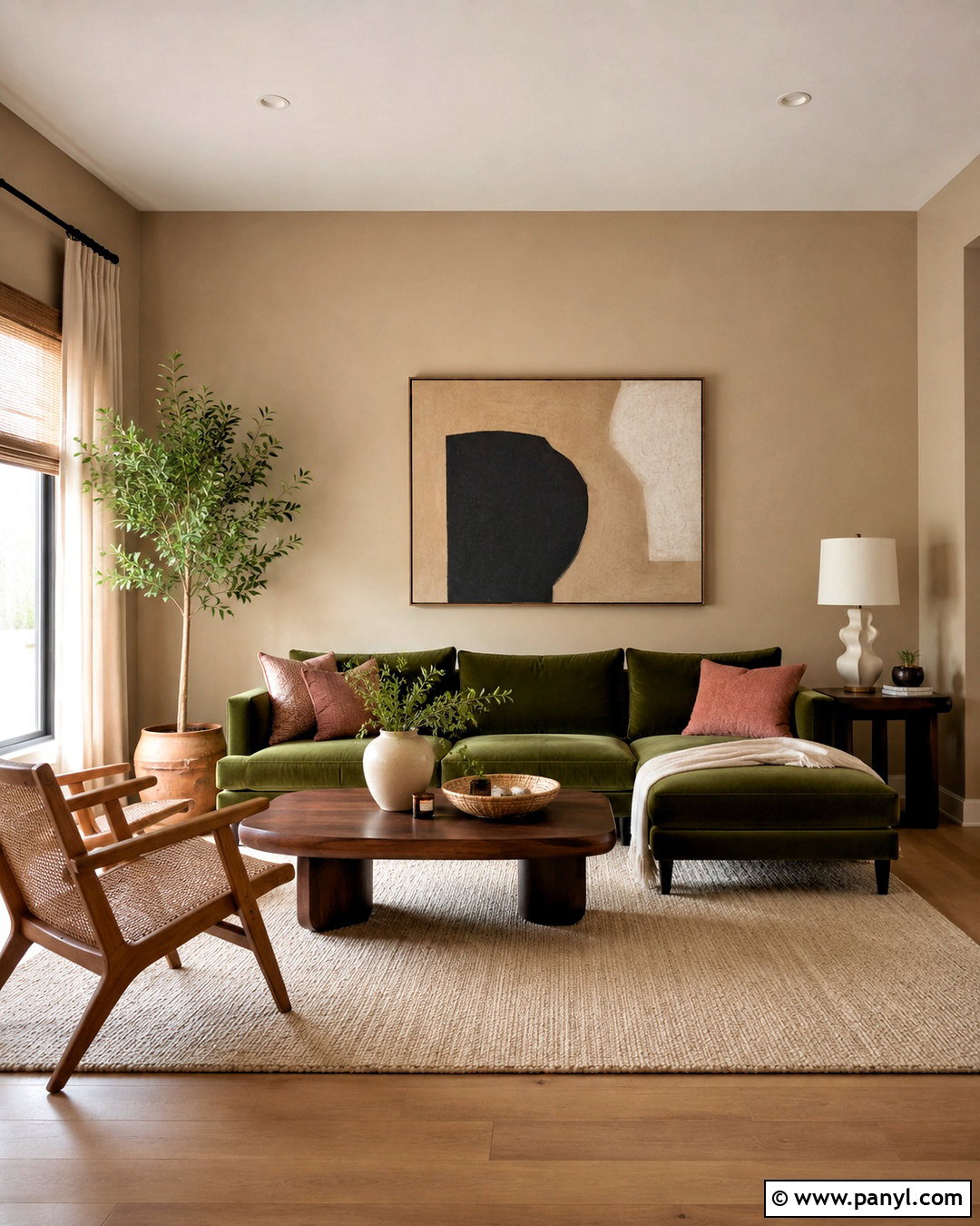 Mushroom Wall Color With Green Sofa - 35 Wall Color For Green Sofa Ideas