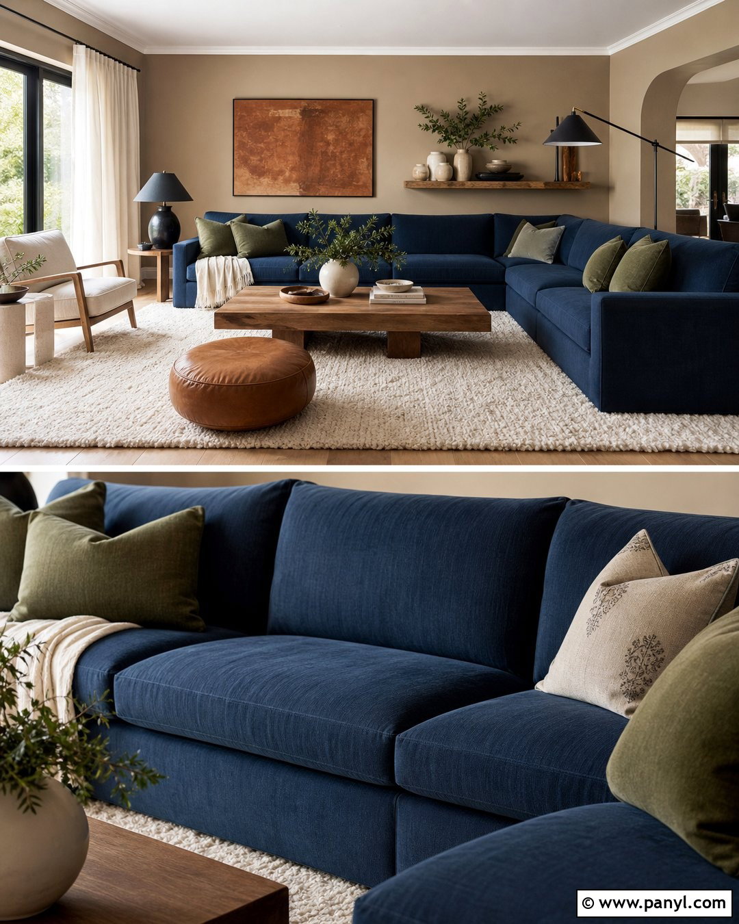 Mushroom Walls With a Blue Couch - 20 Blue Couch Wall Color Ideas