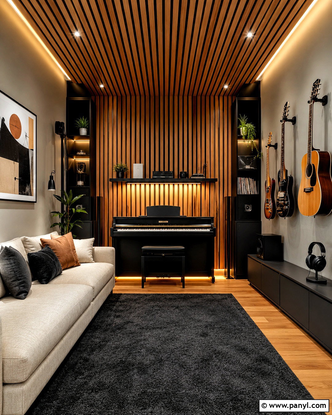 Music Room With Wood Slat Walls - 20 modern music room ideas