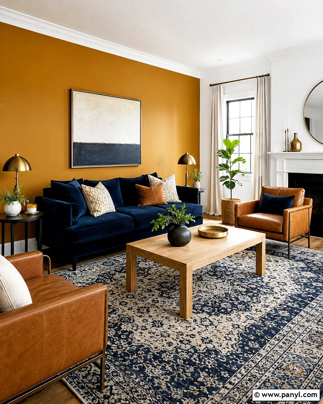 Mustard Accent Wall With Navy Furniture - 20 mustard paint color walls