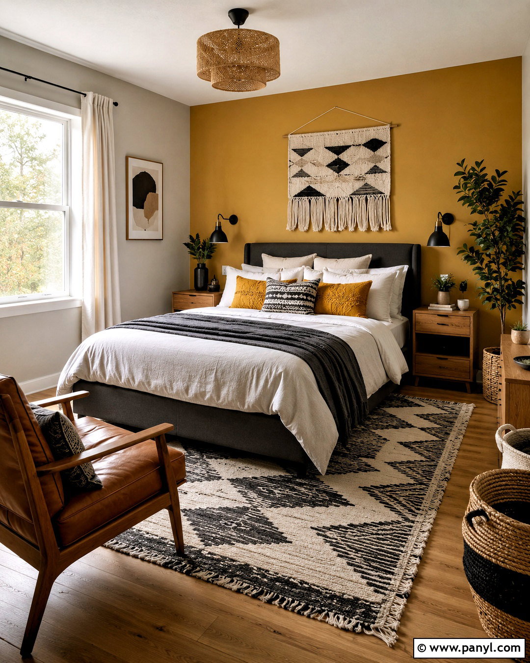 Mustard And Charcoal Boho Bedroom - 20 boho bedroom color palettes