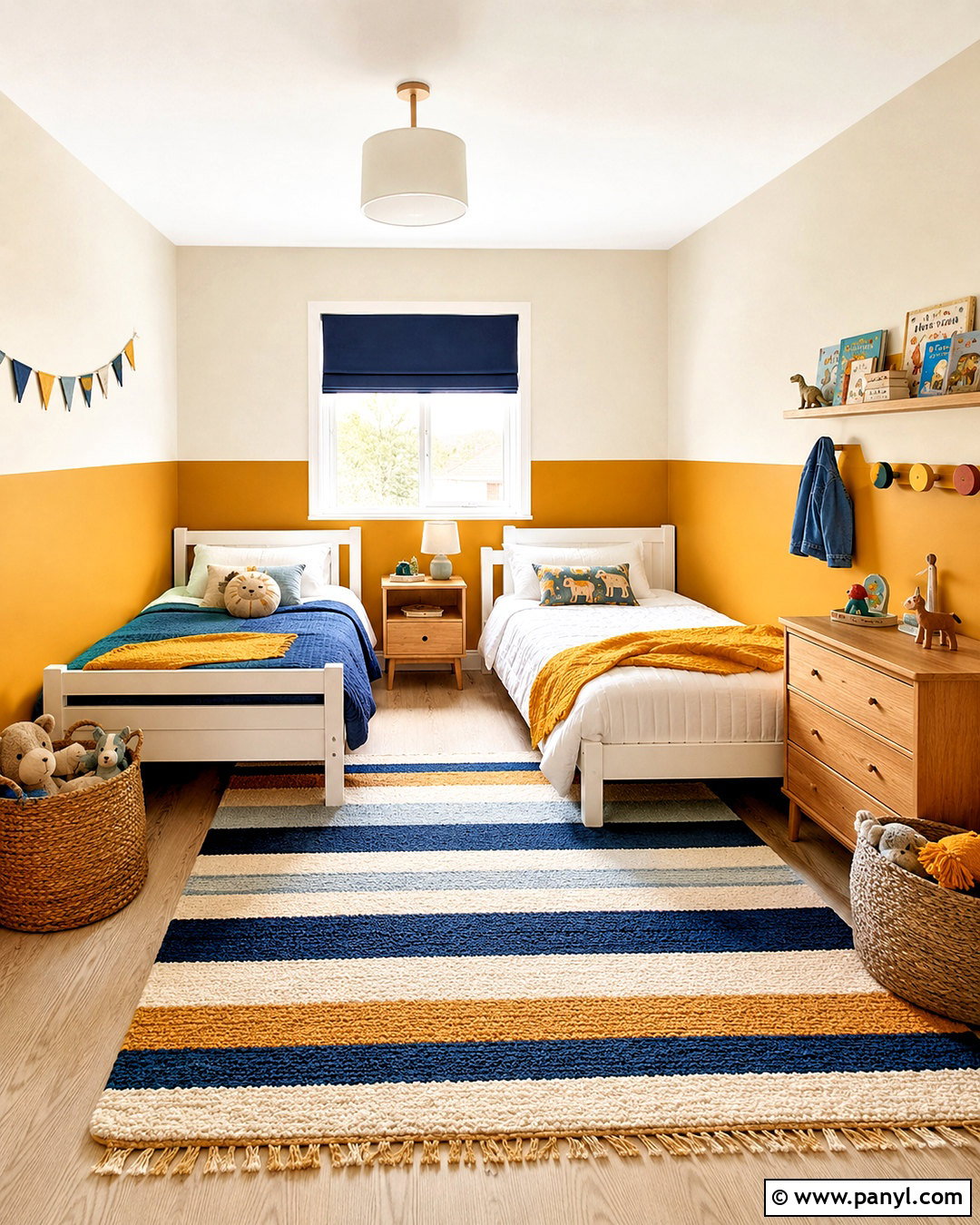 Mustard And Cream Split Painted Kids Room Walls - 35 Split Painted Walls