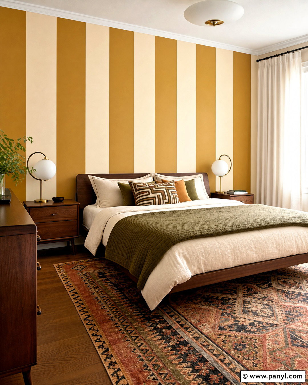 Mustard And Cream Striped Bedroom Walls - 20 striped bedroom walls
