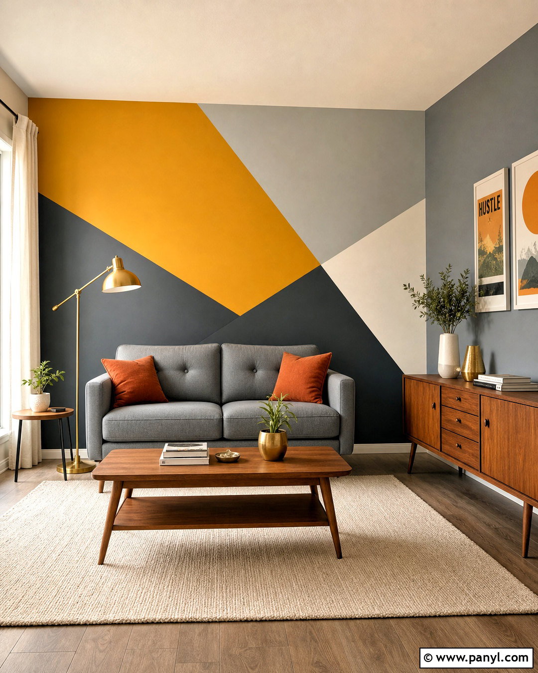 Mustard And Gray Geometric Wall - 20 wall geometric painting ideas