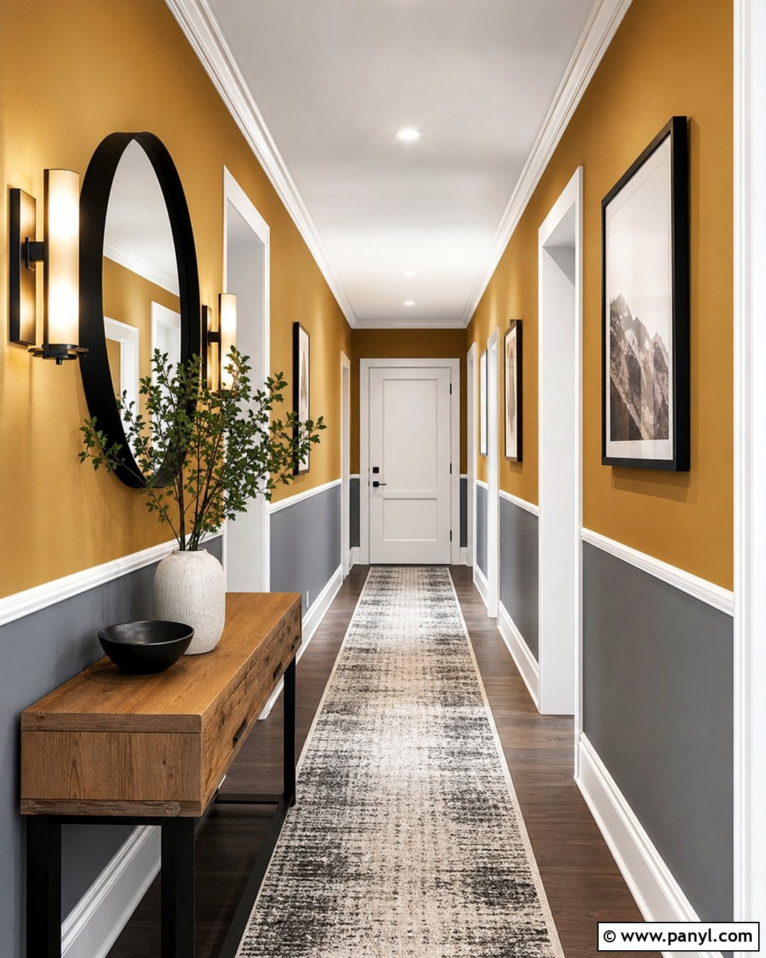 Mustard And Grey Color Block Hallway Walls - 20 Mustard And Grey Walls