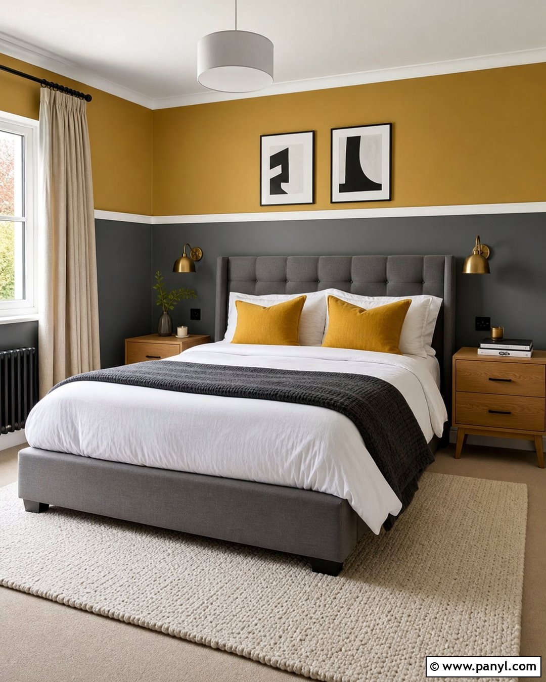 Mustard And Grey Half-Painted Bedroom Walls - 20 Mustard And Grey Walls