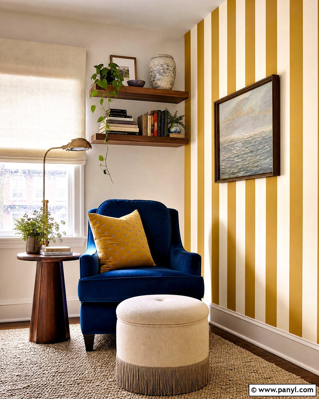 Mustard And Ivory Vertical Striped Reading Nook - 20 striped walls vertical ideas