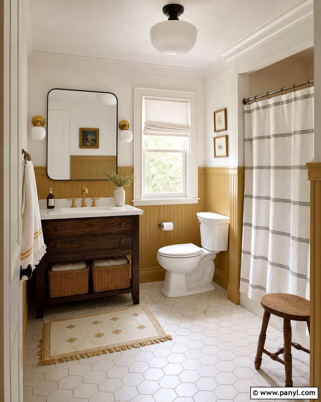 Mustard And Off-White Bathroom Walls - 30 Two Toned Bathroom Walls