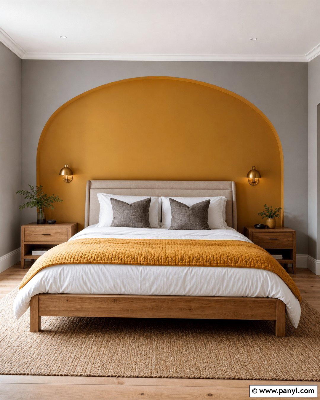 Mustard Arch With Grey Bedroom Walls - 20 Mustard And Grey Walls