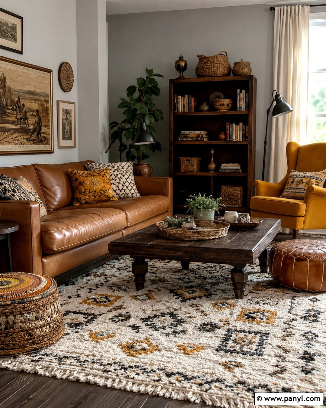Mustard Boho Living Room With Grey Walls - 20 Boho With Grey Walls