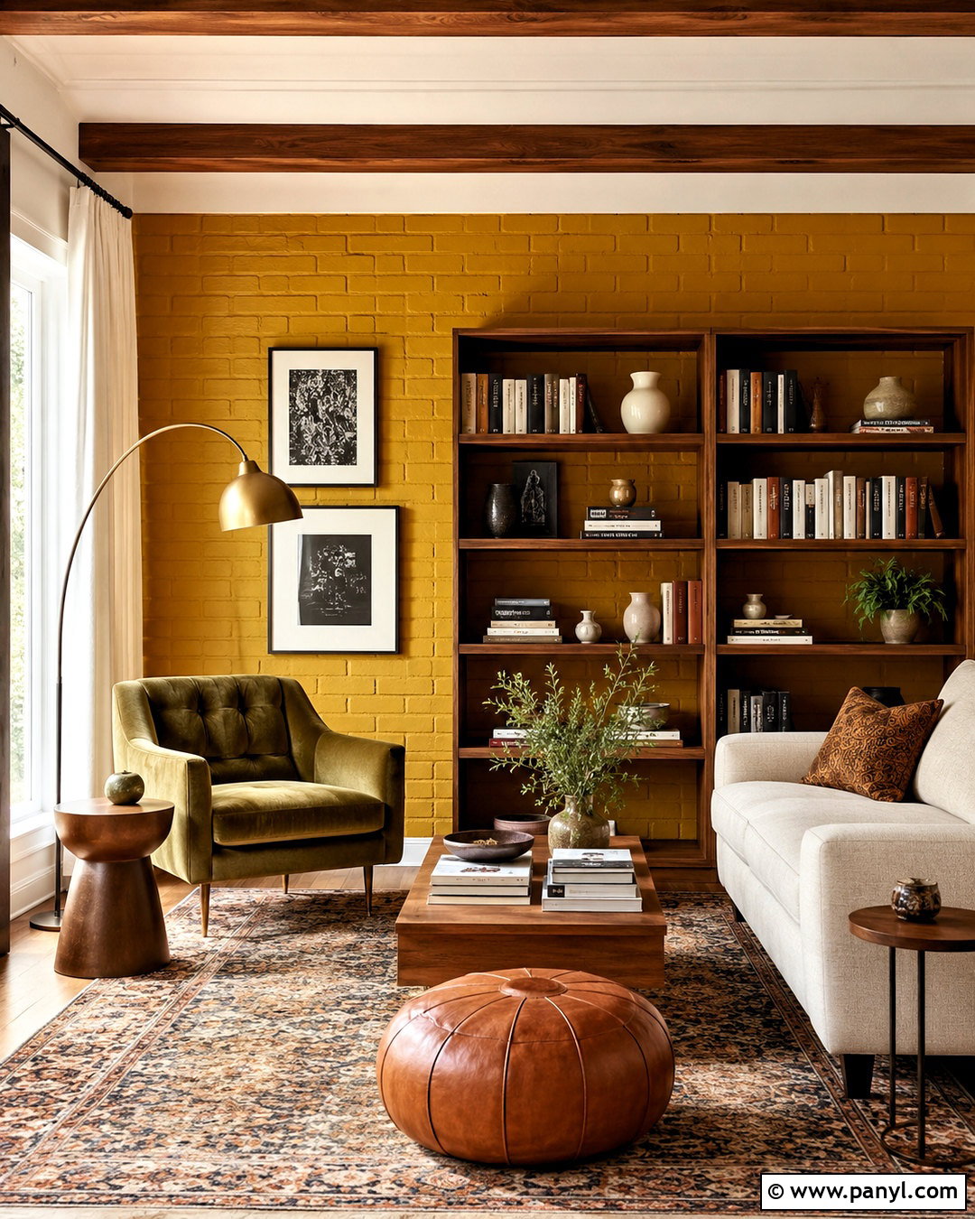 Mustard Brick Wall Reading Room - 20 colored brick wall interior design ideas