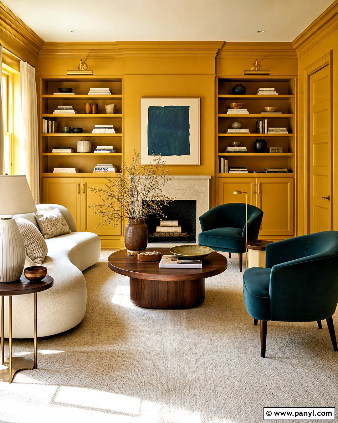 Mustard Color Drenched Living Room - 20 mustard walls living room ideas