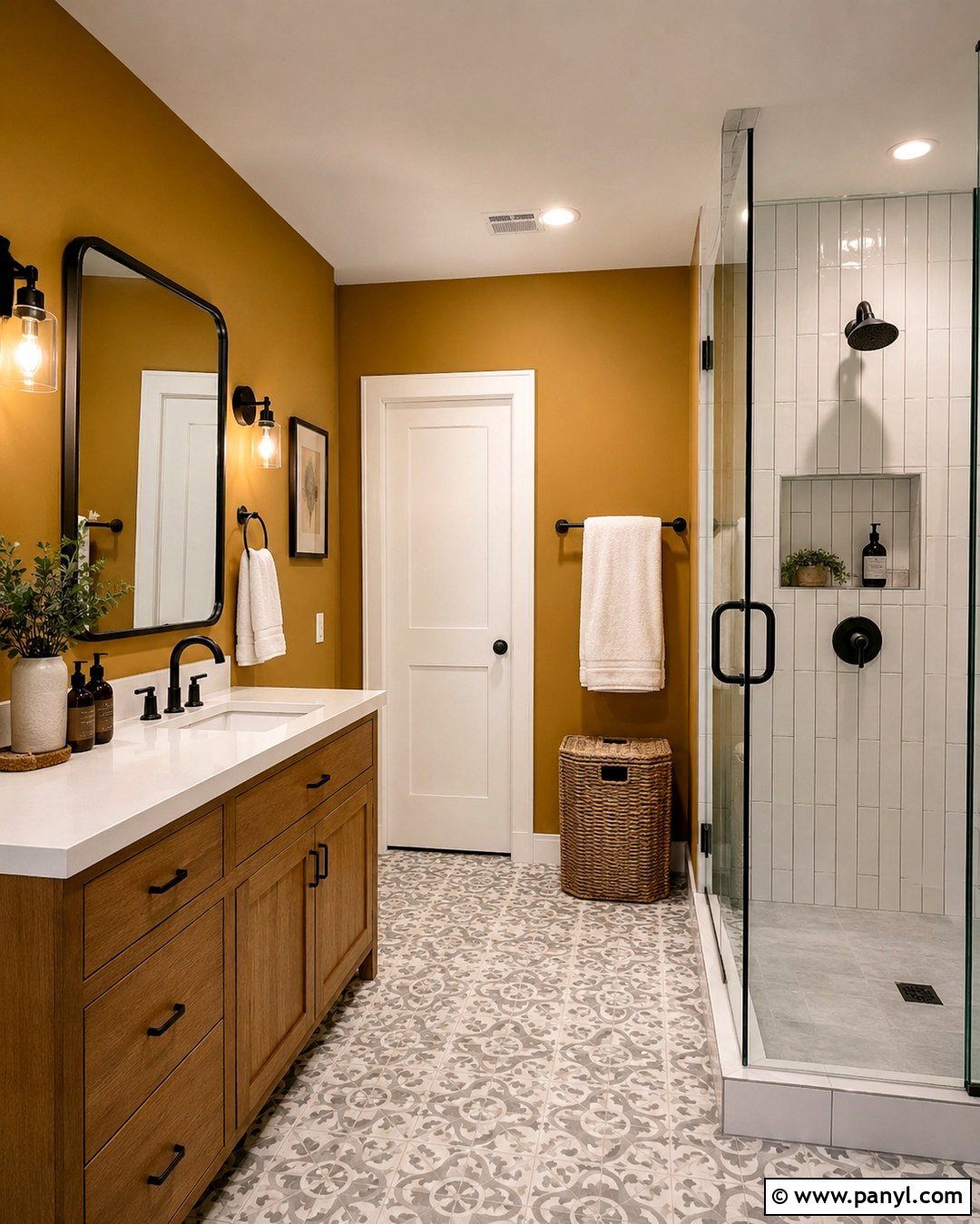 Mustard Gold Bathroom Walls - 20 Gold Paint Bathroom Ideas