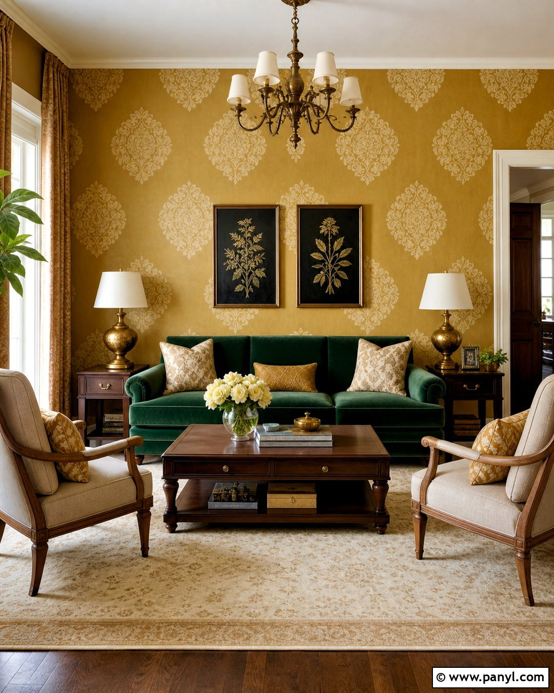 Mustard Gold Stencil Paint Wall - 20 royal paint wall design ideas