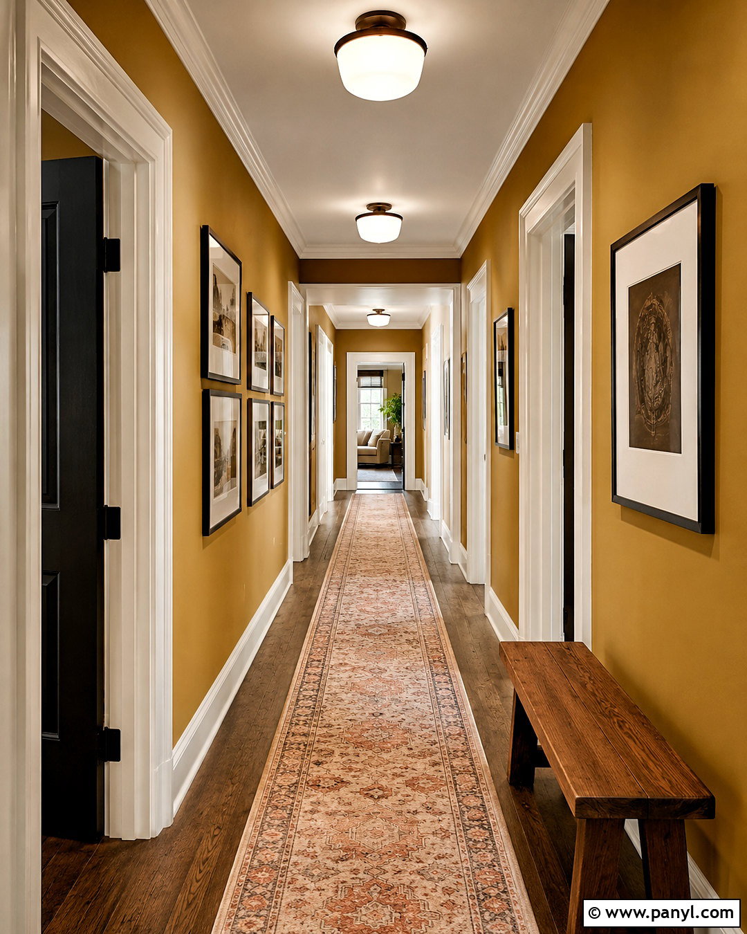 Mustard Hallway Walls With Gallery Art - 20 mustard paint color walls