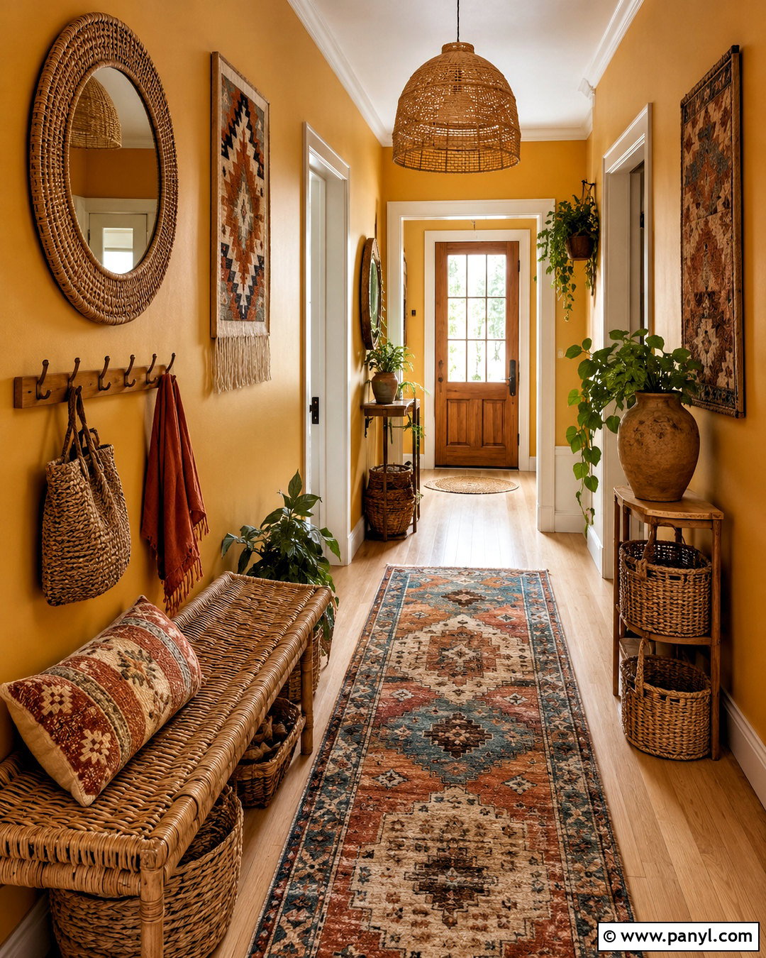 Mustard Hallway With Boho Decor - 20 mustard hallway ideas