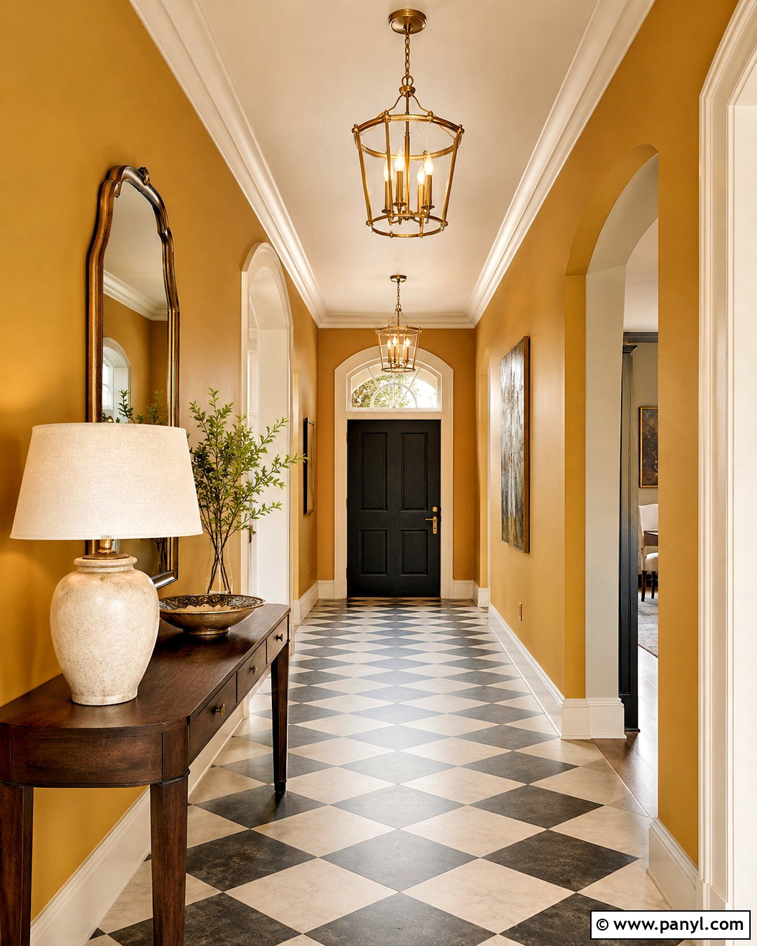 Mustard Hallway With Checkerboard Floor - 20 mustard hallway ideas