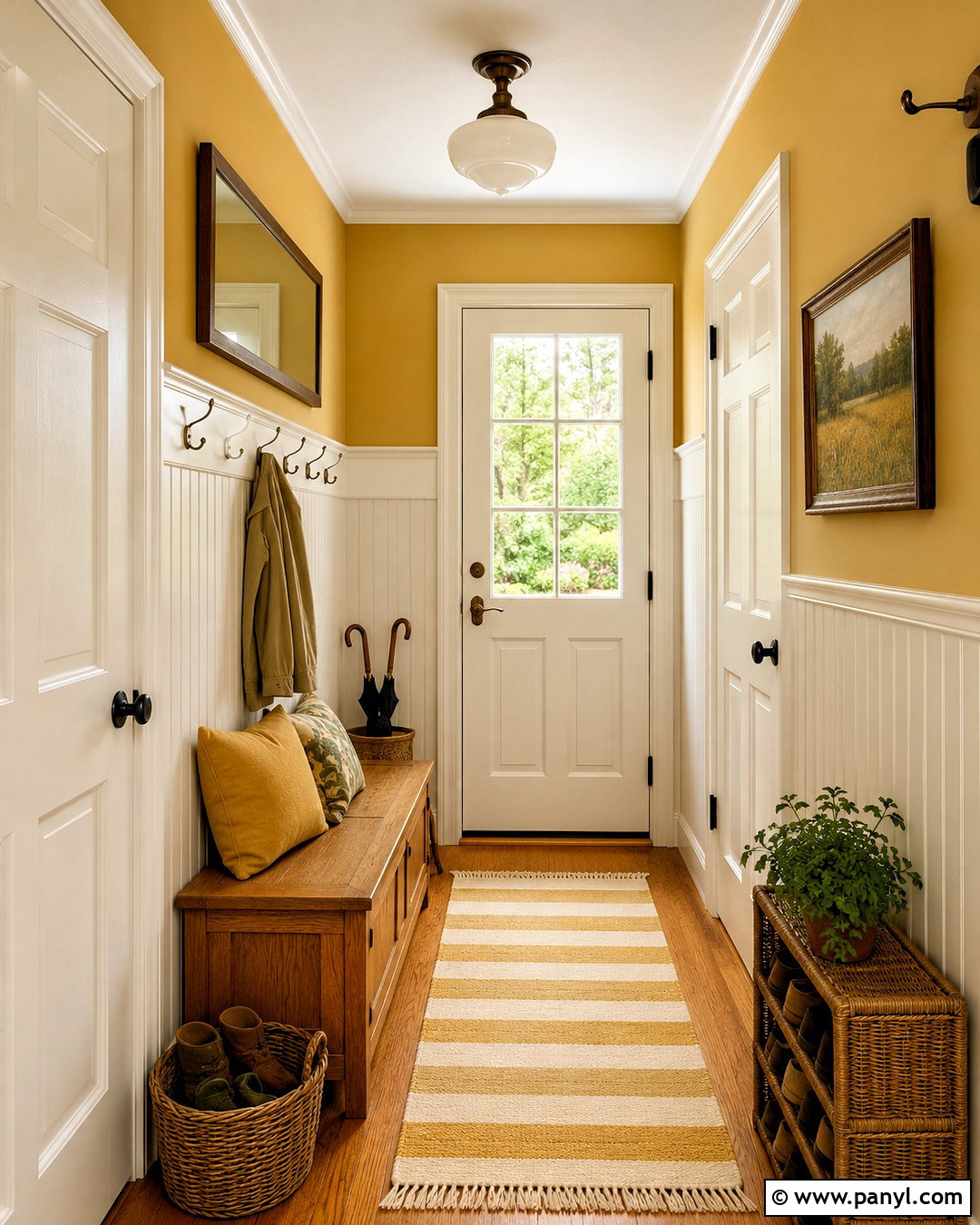 Mustard Hallway With Cream Paneling - 20 mustard hallway ideas