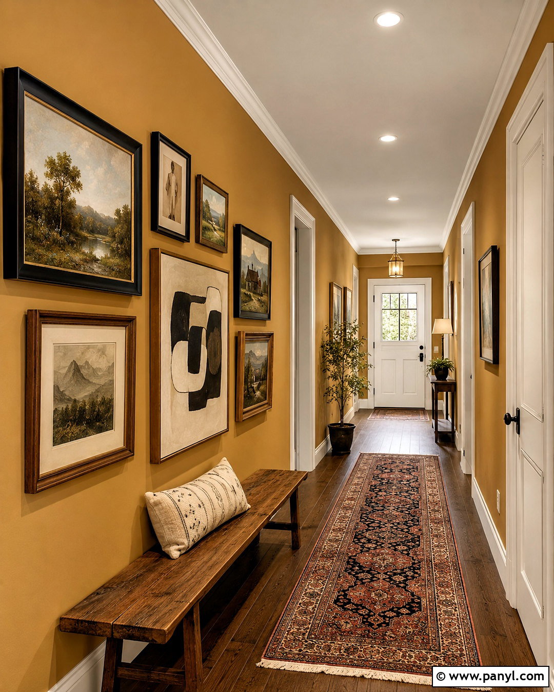 Mustard Hallway With Gallery Wall - 20 mustard hallway ideas