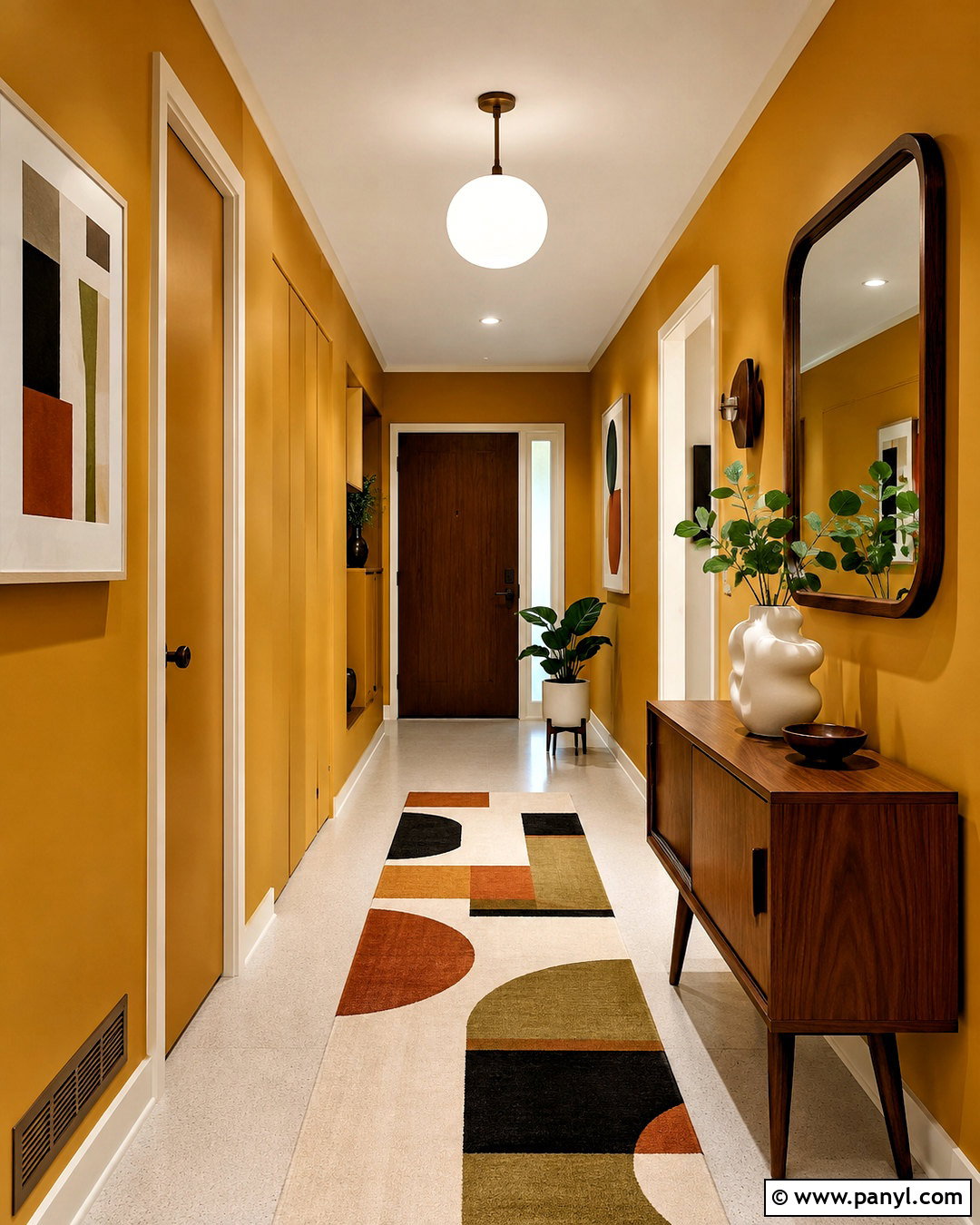 Mustard Hallway With Midcentury Decor - 20 mustard hallway ideas