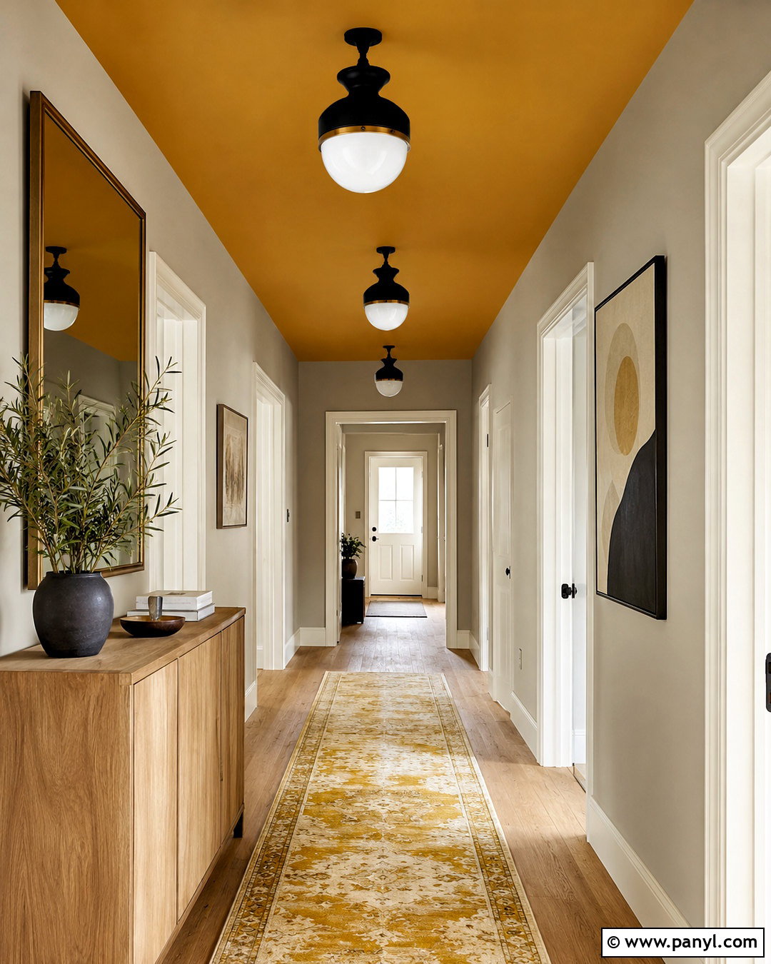Mustard Hallway With Painted Ceiling - 20 mustard hallway ideas