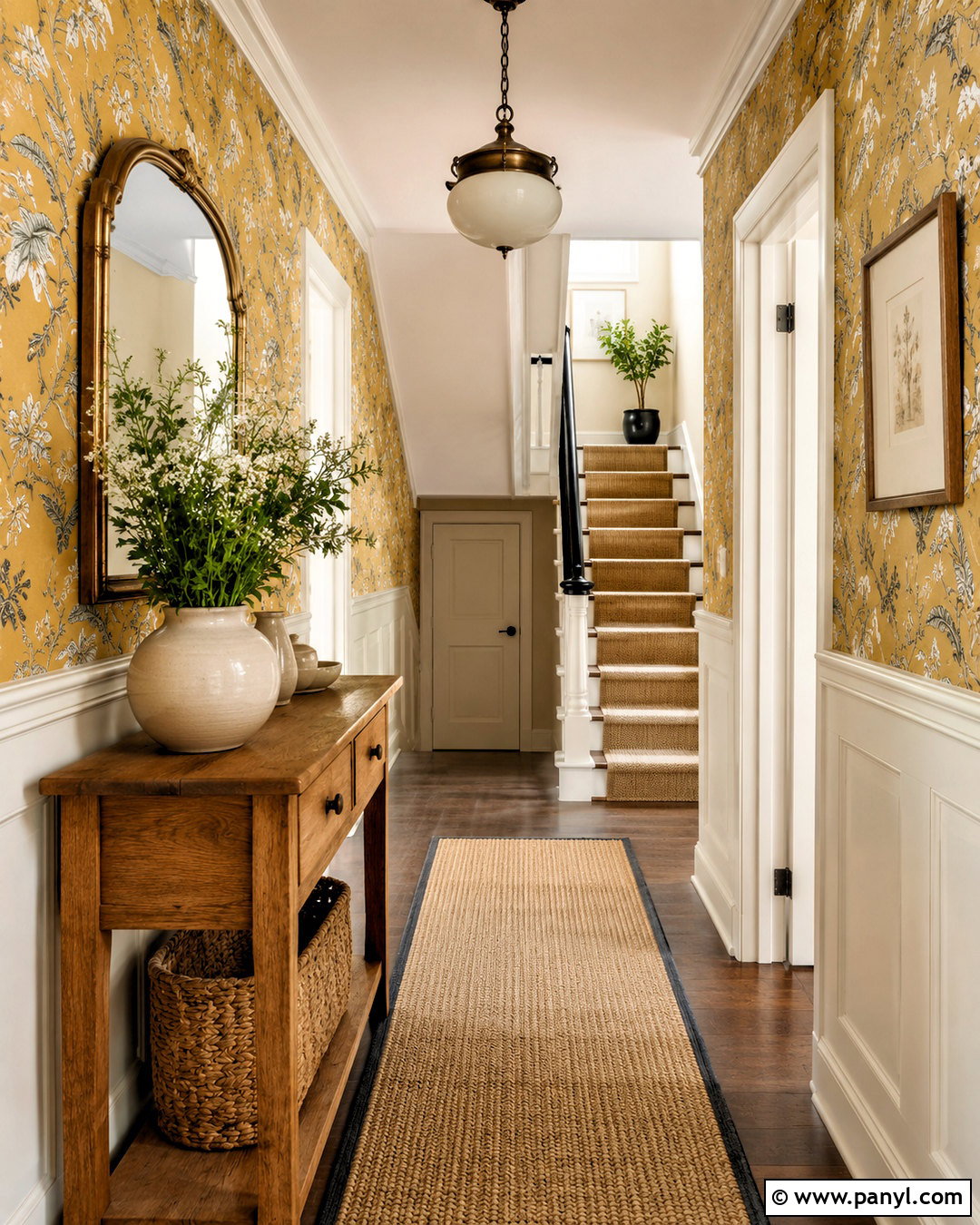 Mustard Hallway With Patterned Wallpaper - 20 mustard hallway ideas