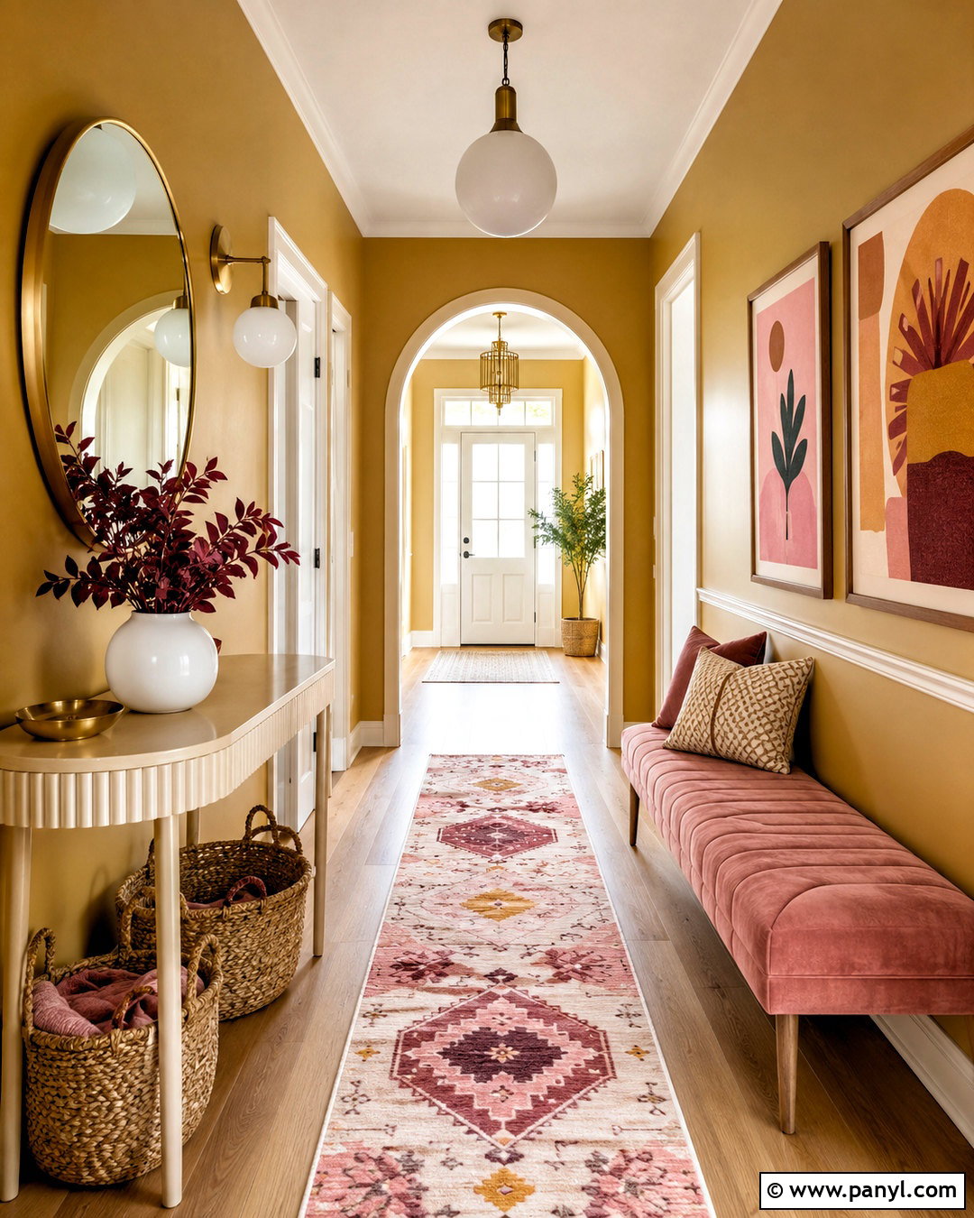 Mustard Hallway With Pink Accents - 20 mustard hallway ideas