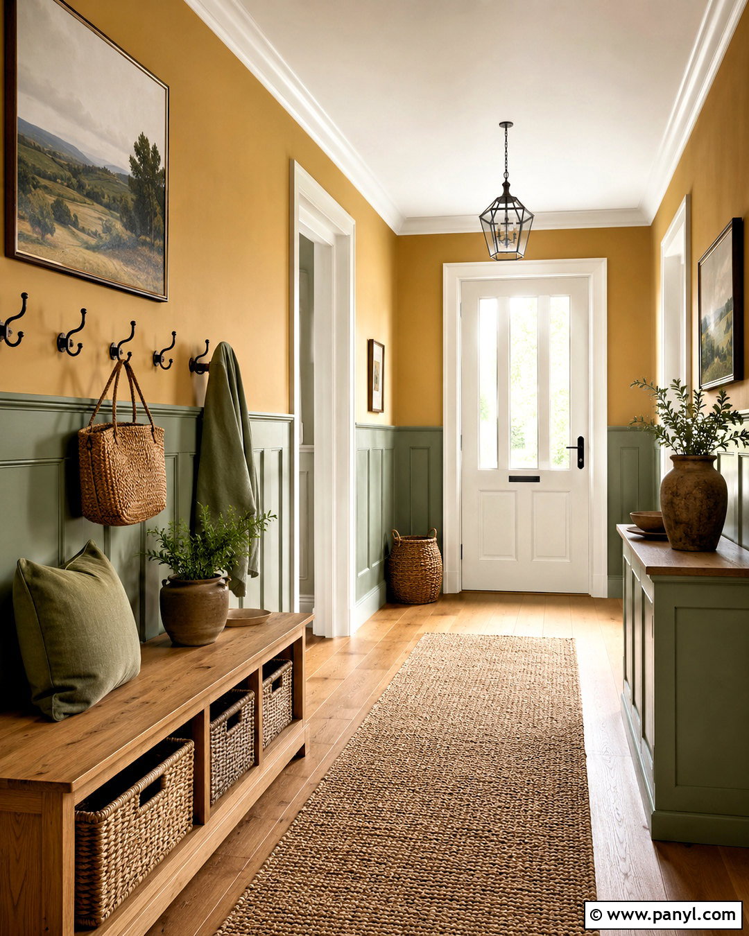 Mustard Hallway With Sage Green - 20 mustard hallway ideas