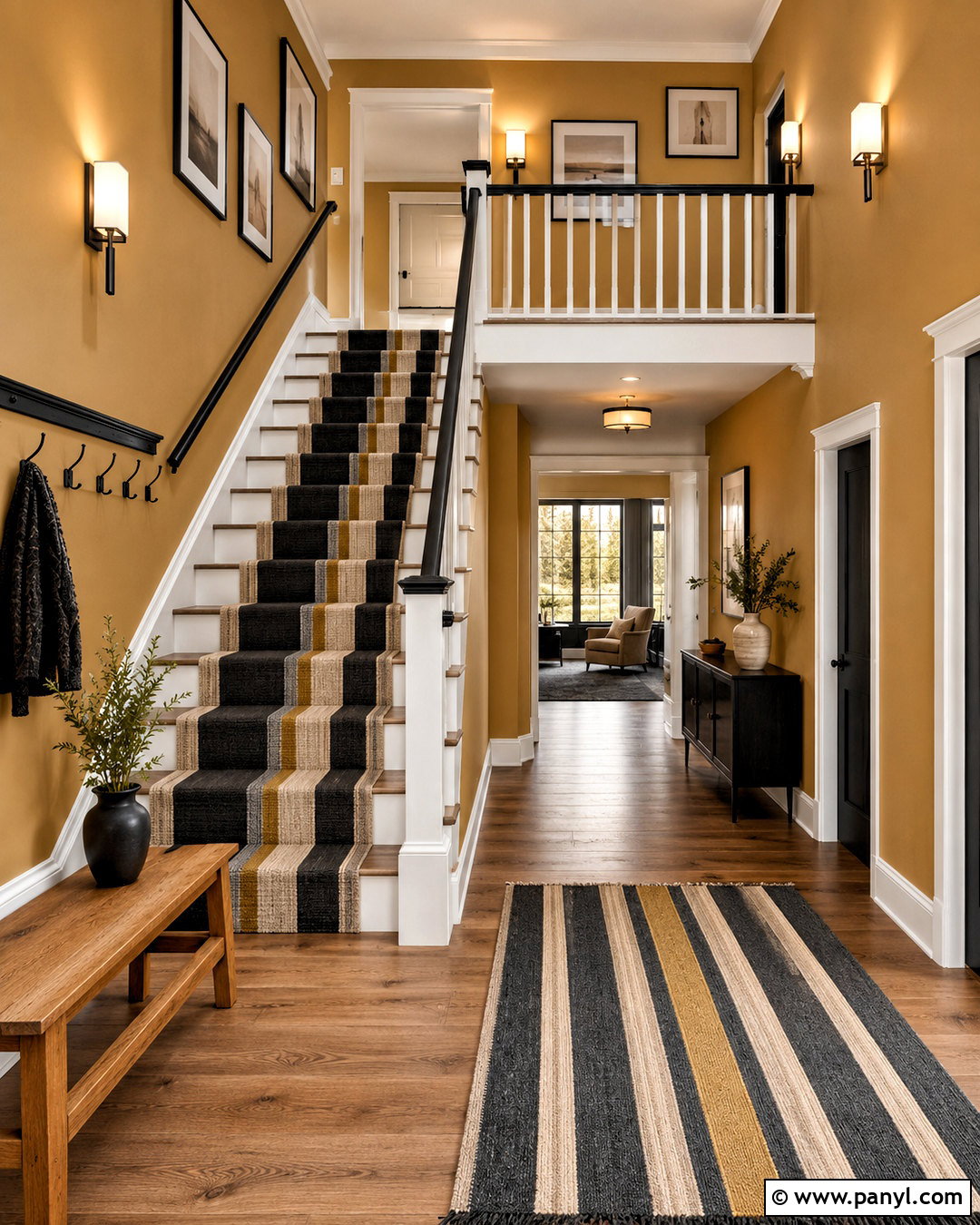 Mustard Hallway With Staircase - 20 mustard hallway ideas