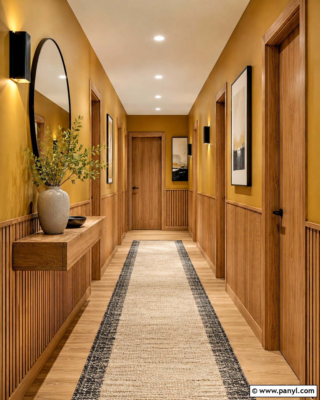 Mustard Hallway With Wood Paneling - 20 mustard hallway ideas