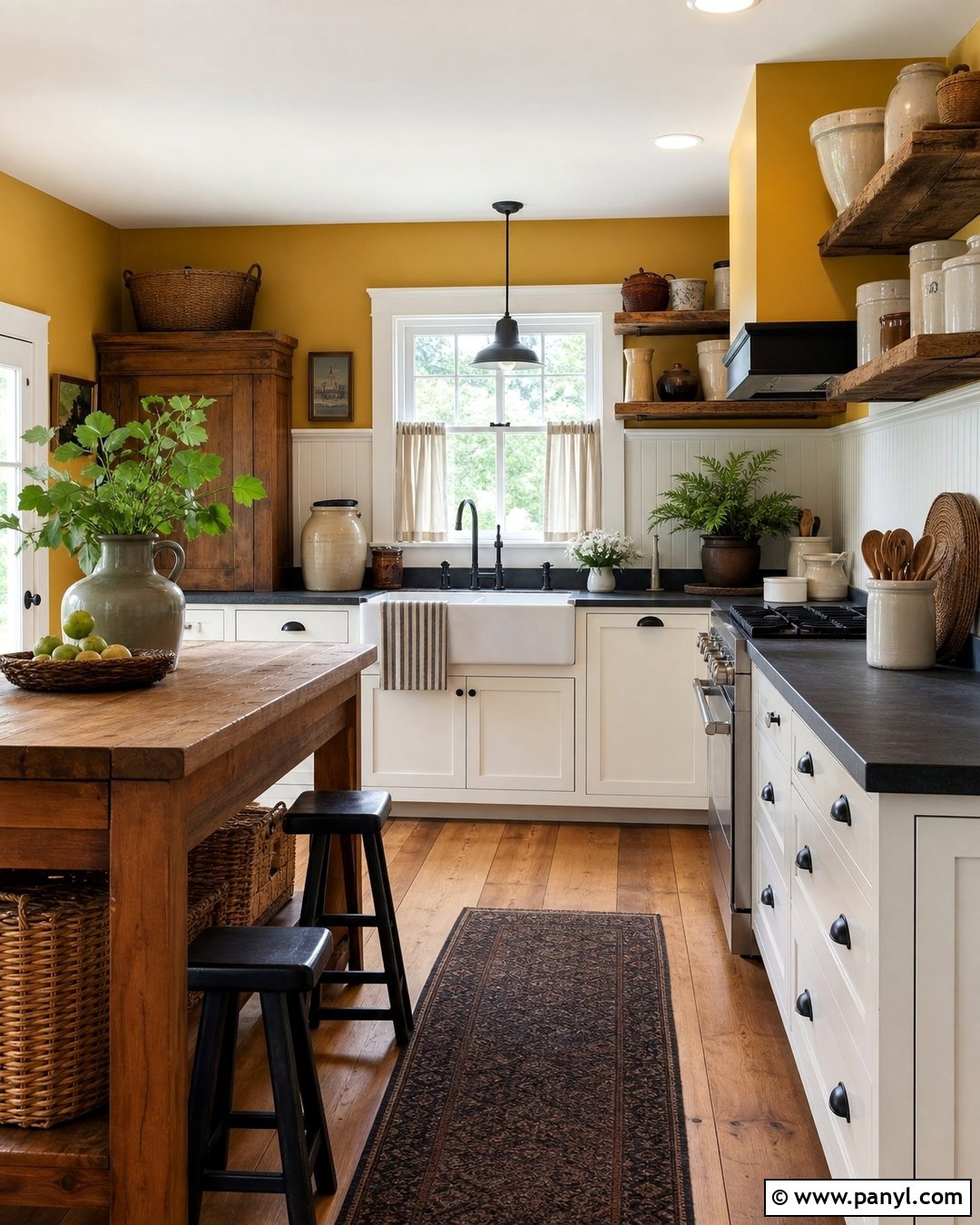 Mustard Kitchen Walls In a Farmhouse Kitchen - 30 mustard kitchen walls