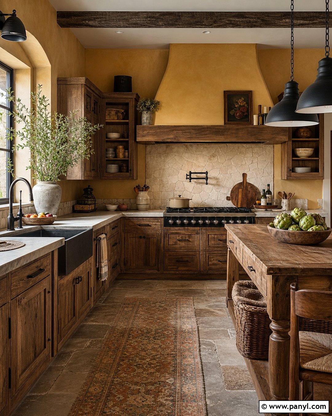 Mustard Kitchen Walls In a Rustic Kitchen - 30 mustard kitchen walls