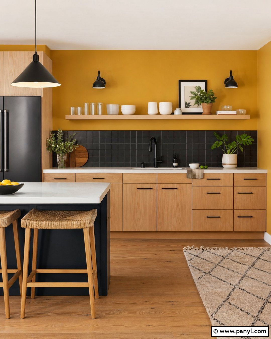 Mustard Kitchen Walls With Black Backsplash - 30 mustard kitchen walls