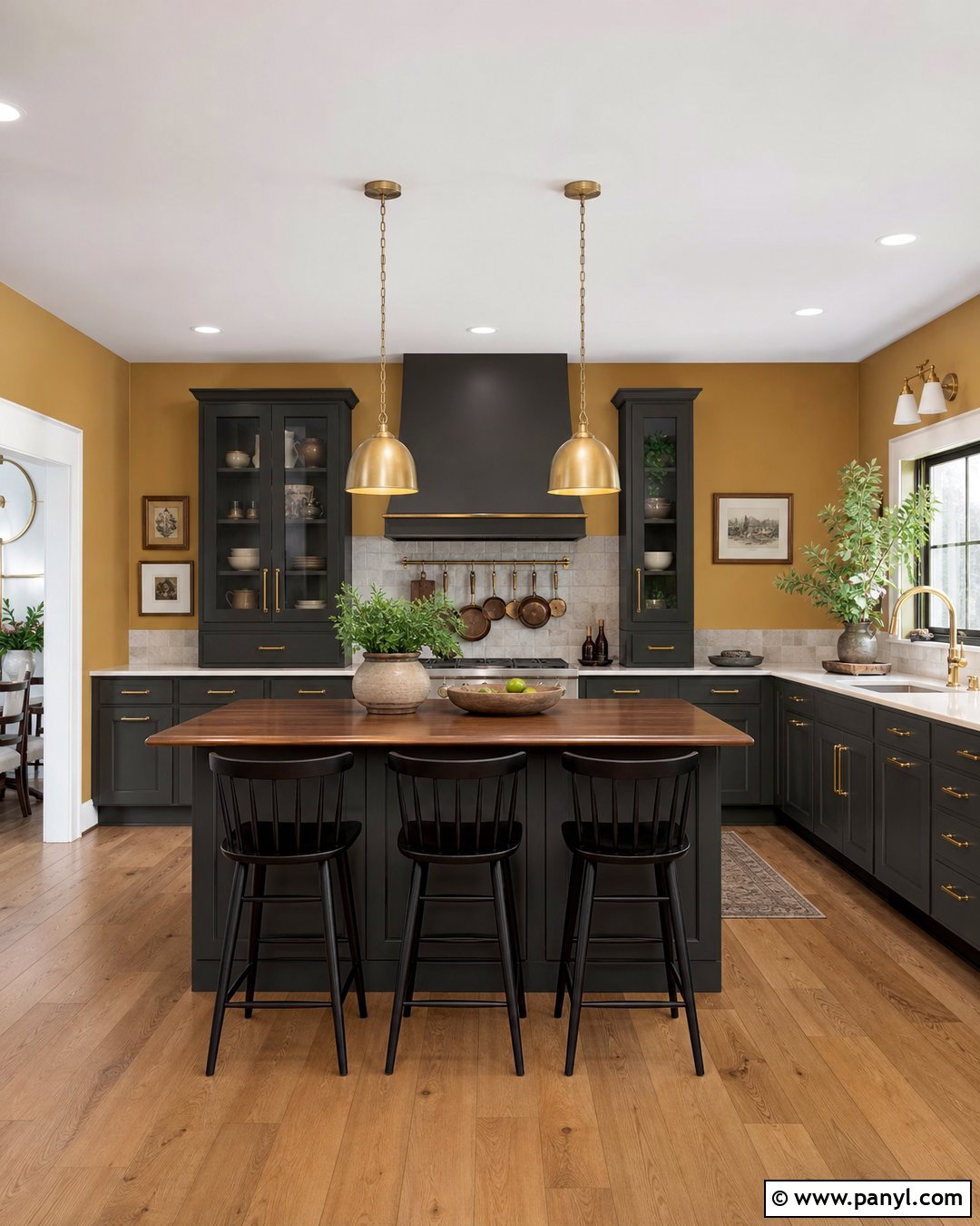 Mustard Kitchen Walls With Brass Hardware - 30 mustard kitchen walls