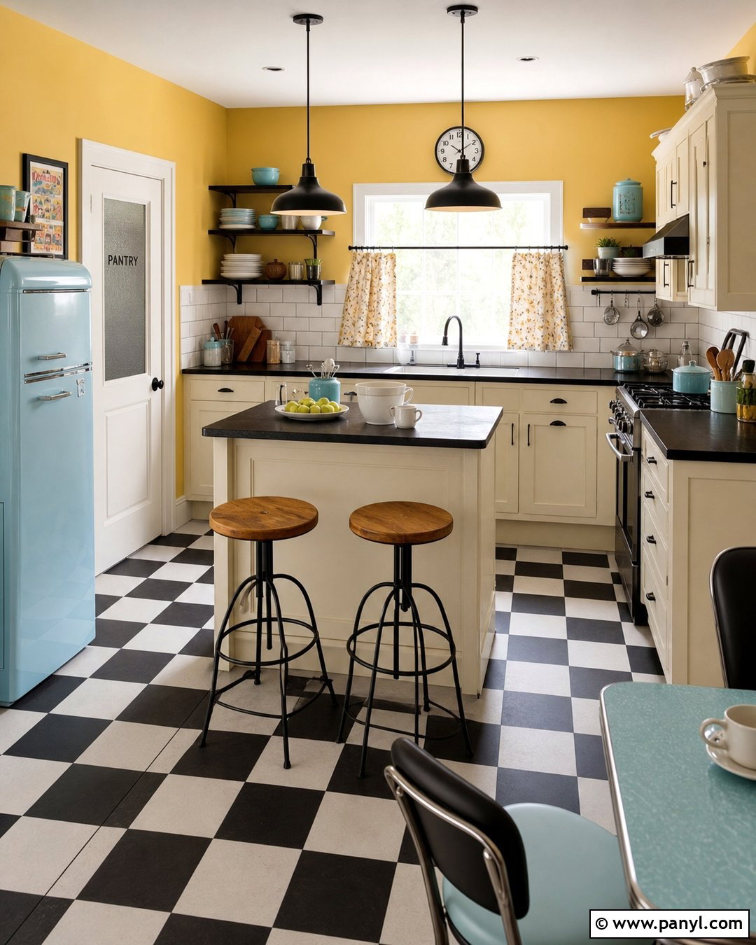 Mustard Kitchen Walls With Checkerboard Floors - 30 mustard kitchen walls