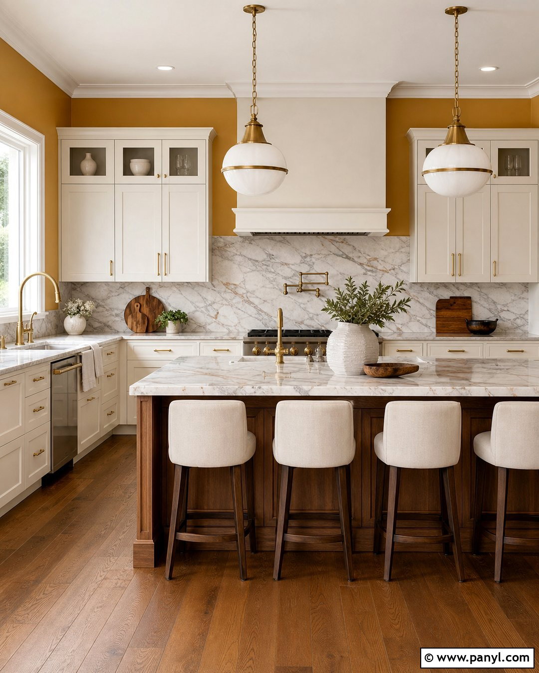 Mustard Kitchen Walls With Marble Backsplash - 30 mustard kitchen walls