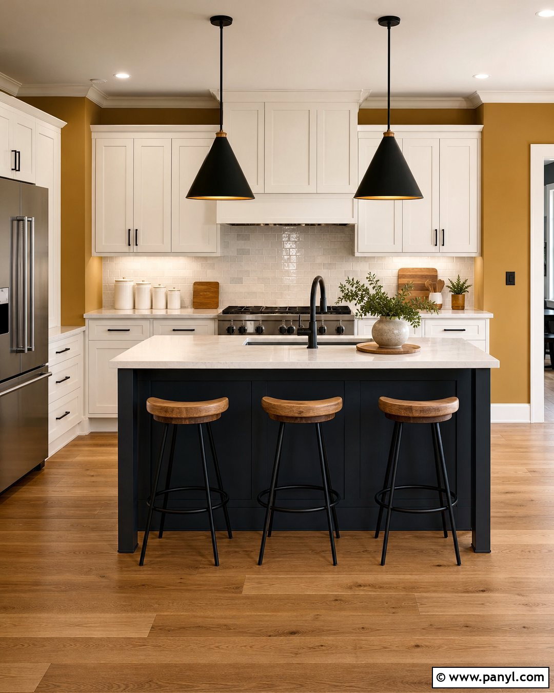 Mustard Kitchen Walls With Matte Black Hardware - 30 mustard kitchen walls