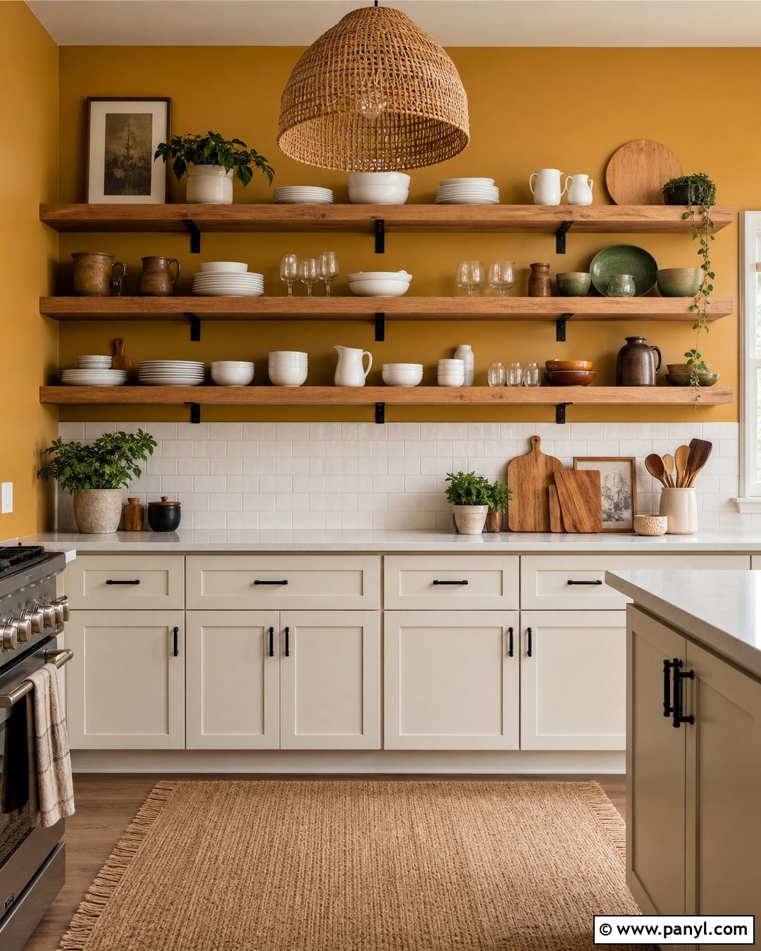 Mustard Kitchen Walls With Open Shelving - 30 mustard kitchen walls