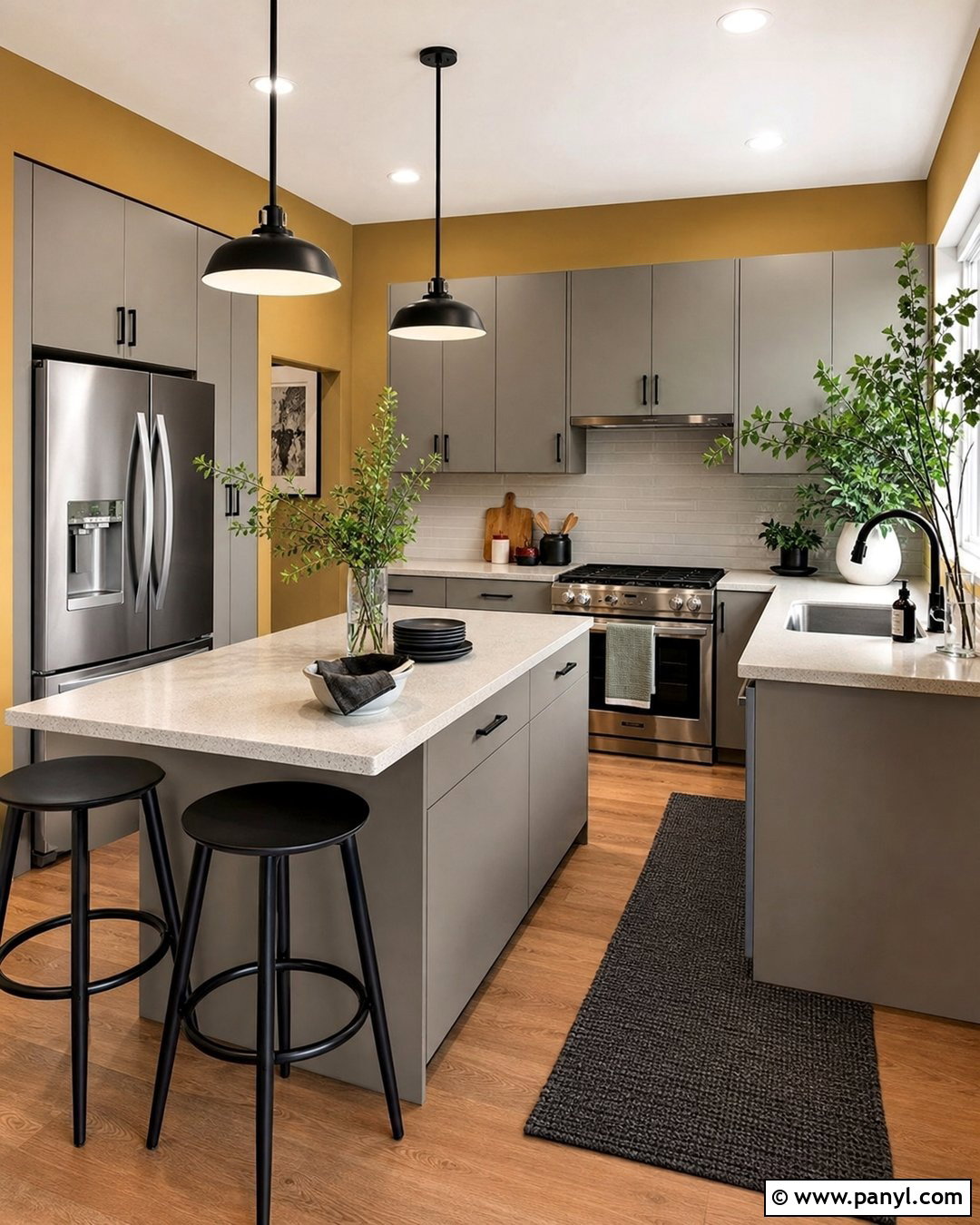 Mustard Kitchen Walls With Stainless Steel Appliances - 30 mustard kitchen walls