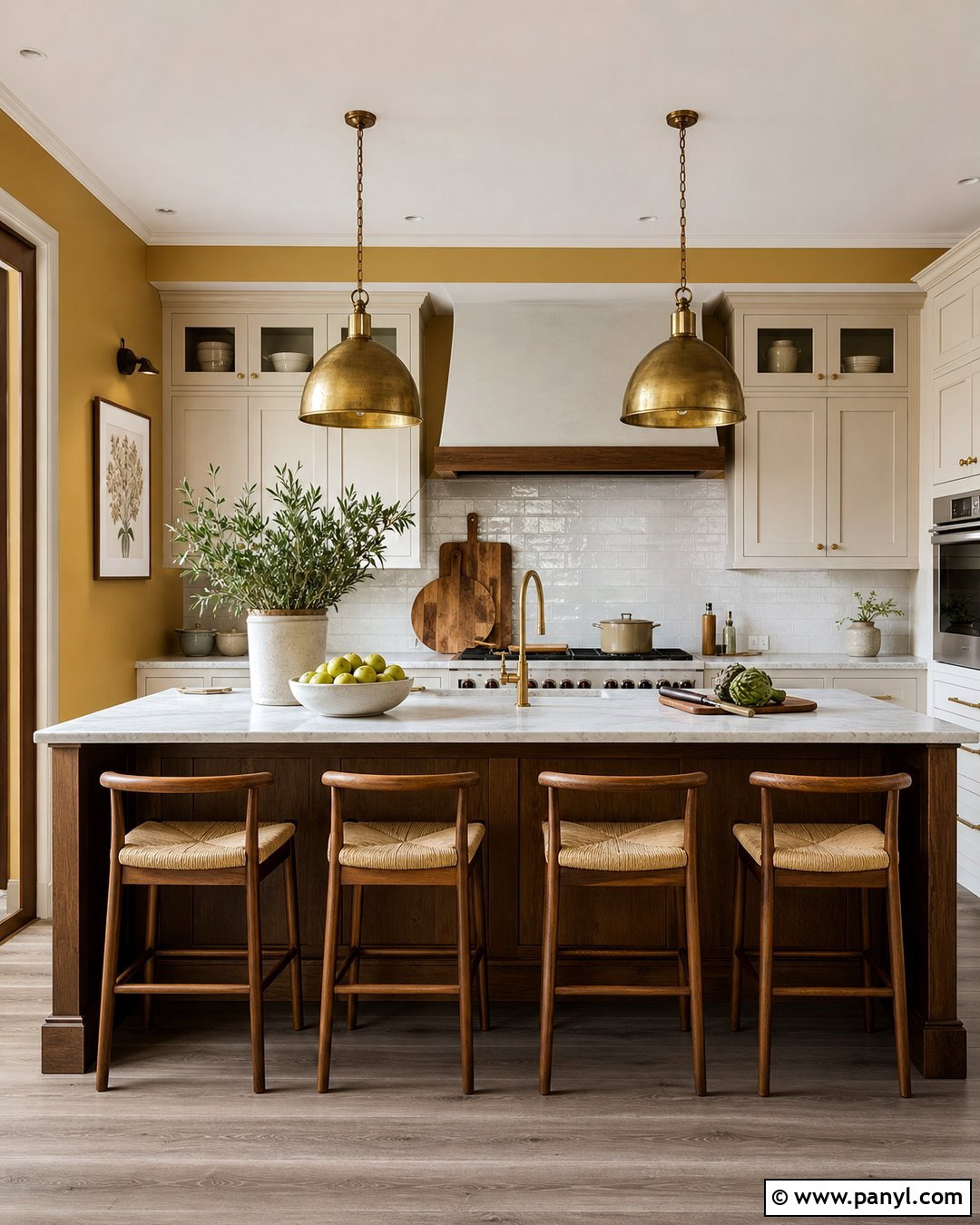 Mustard Kitchen Walls With a Wood Island - 30 mustard kitchen walls