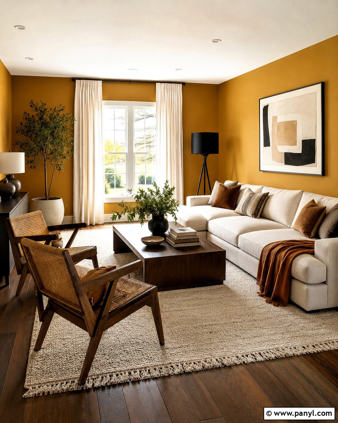 Mustard Living Room Walls With Cream Sofa - 20 mustard paint color walls