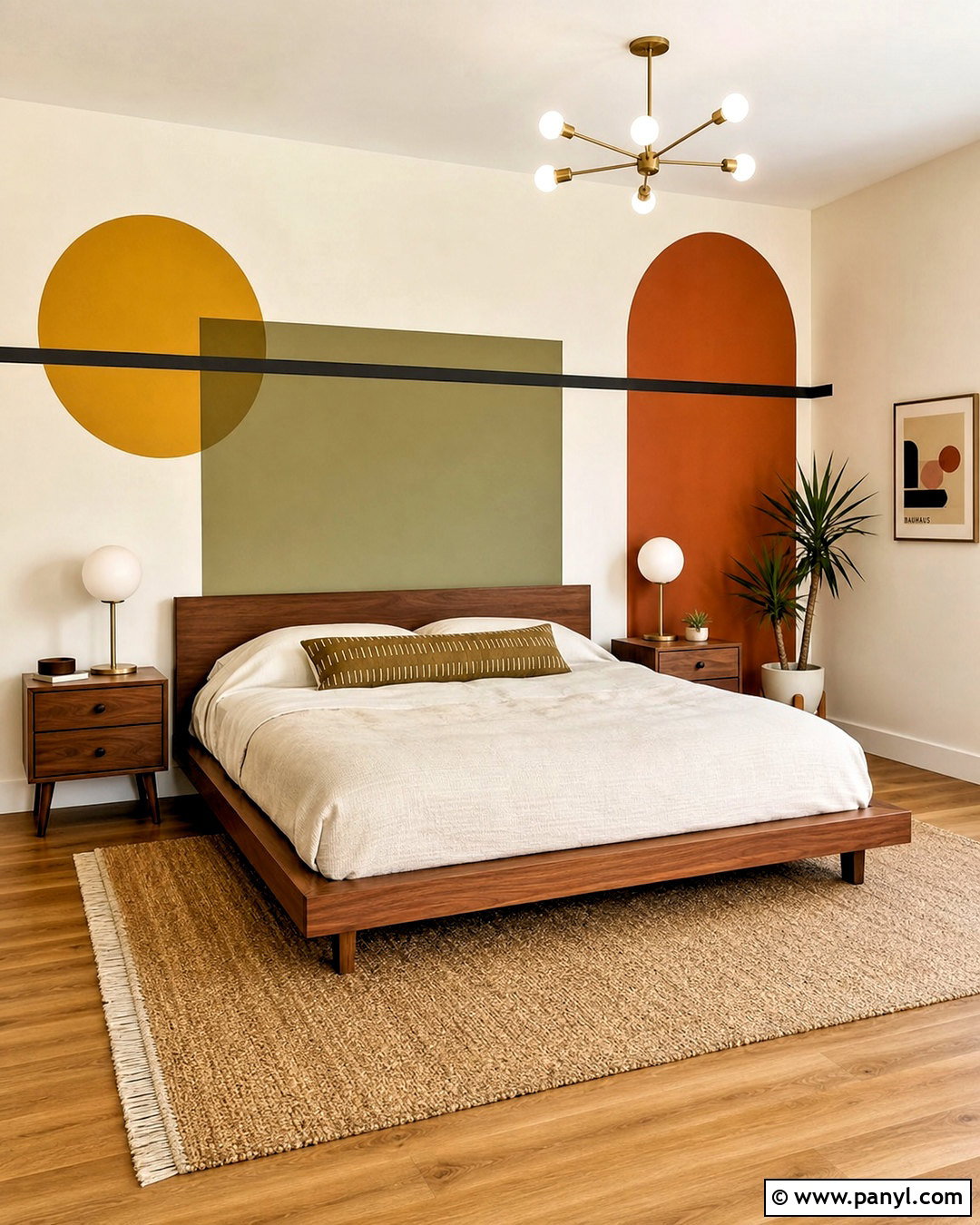 Mustard Midcentury Bedroom Wall - 20 geometric wall paint bedroom ideas