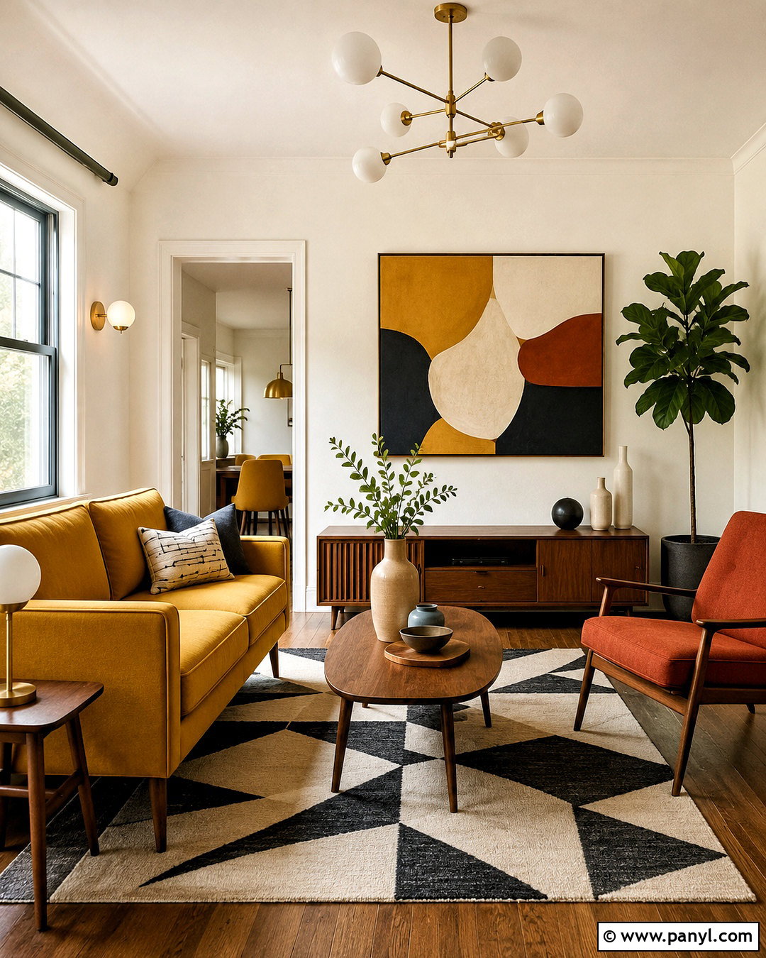 Mustard Midcentury Modern Living Room - 20 mustard color living room ideas