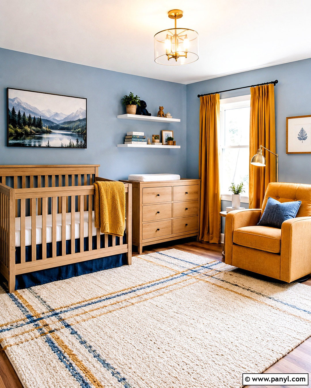 Mustard Nursery With Blue Accents - 20 mustard nursery ideas