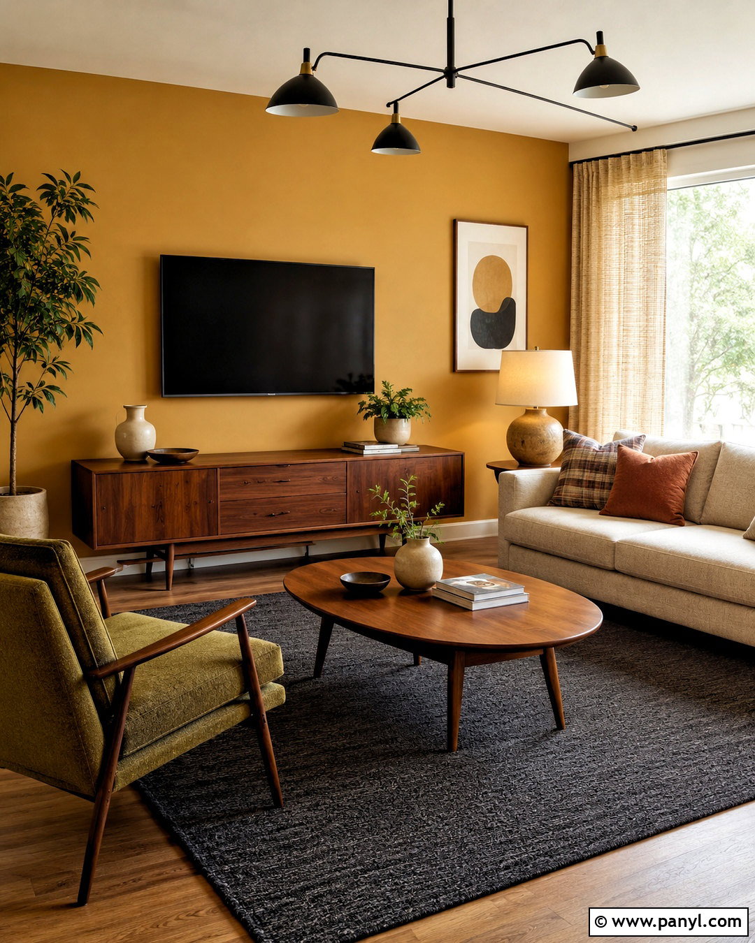 Mustard Ochre TV Wall - 20 living room tv wall paint ideas