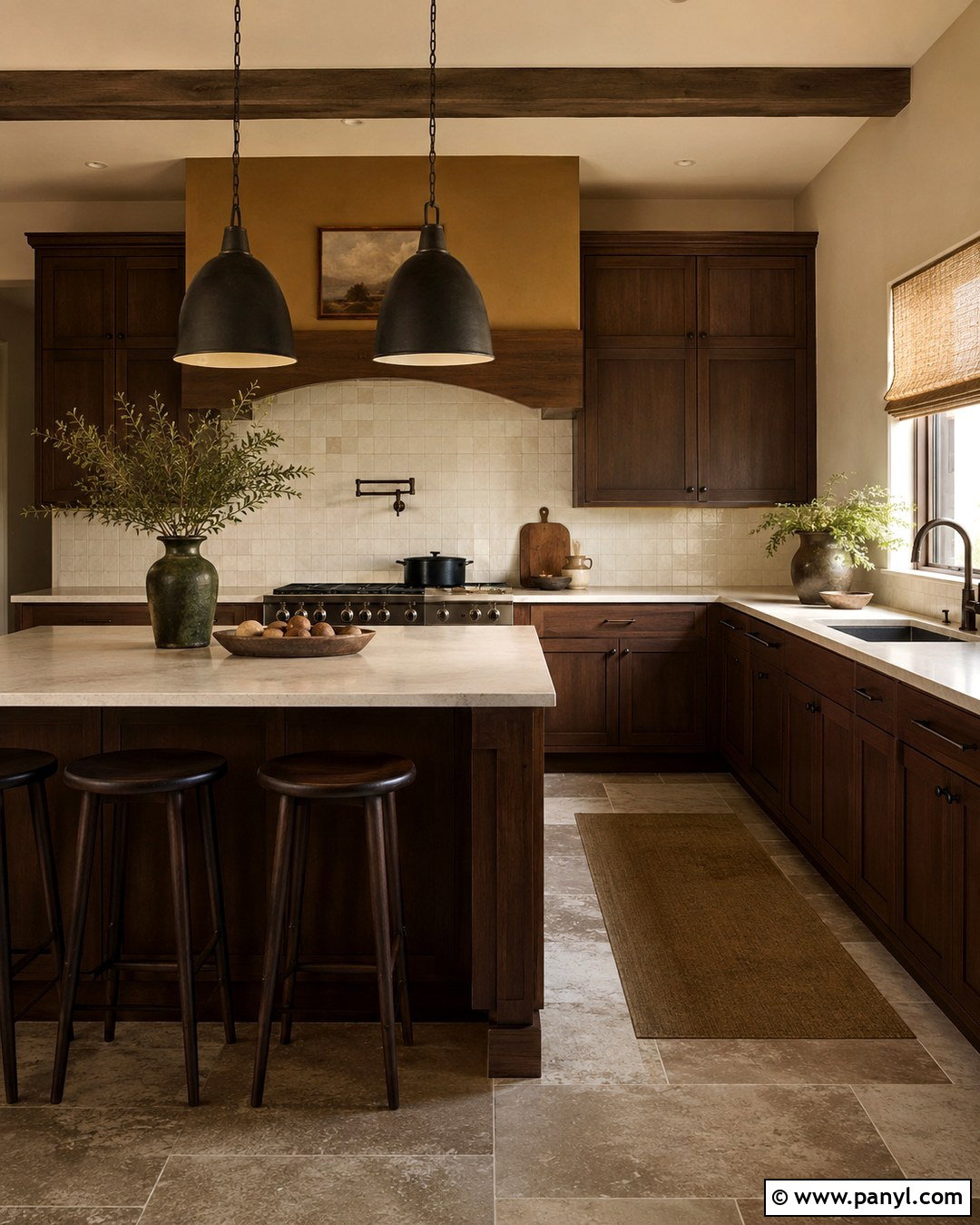 Mustard Ochre Walls With Espresso Cabinets - 20 Brown Kitchen Ideas Paint Wall Colors