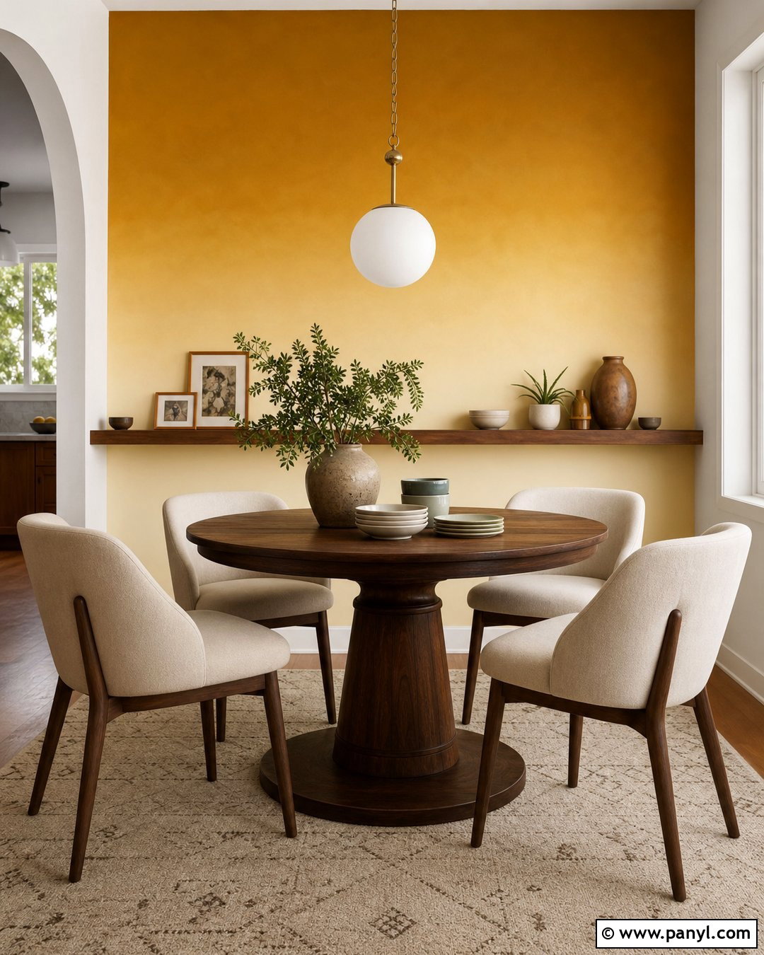 Mustard Ombre Accent Wall Dining Nook - 25 Ombre Accent Wall Ideas