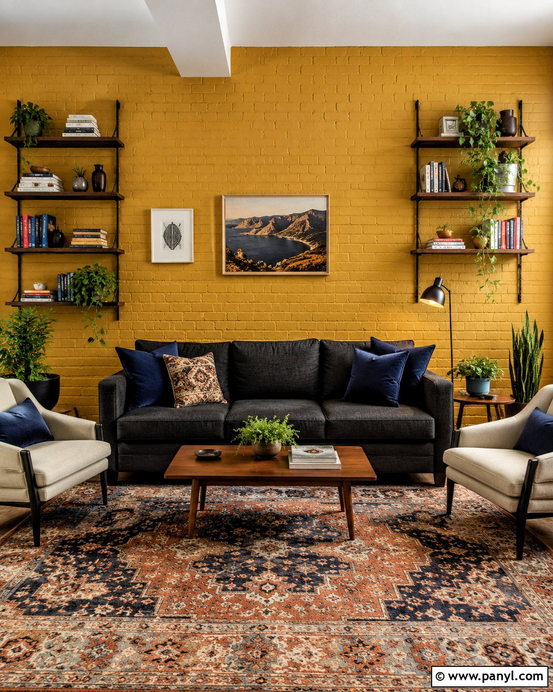 Mustard Painted Brick Wall Living Room - 20 painted brick walls living room ideas